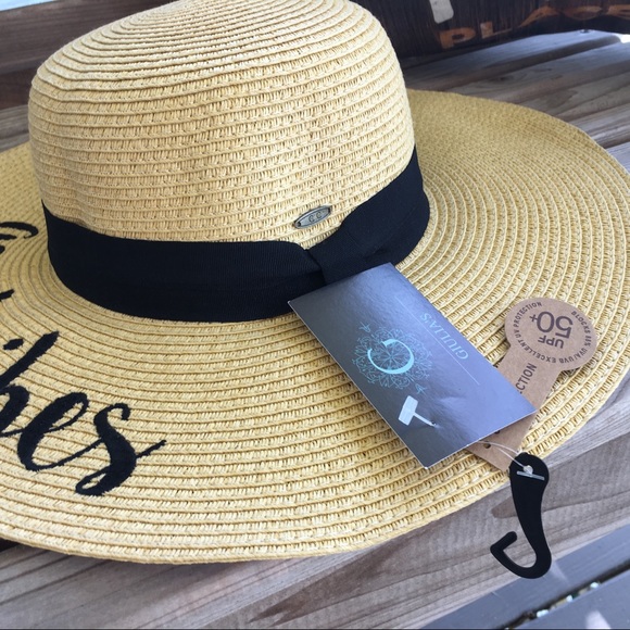 NWT Good Vibes Embroidered Big Floppy Beach Hat - Picture 4 of 7